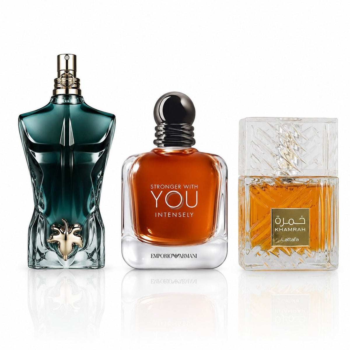 3-Piece Men's Perfume Set - JPG Le Beau, Stronger With You Intensely & Lattafa Khamrah