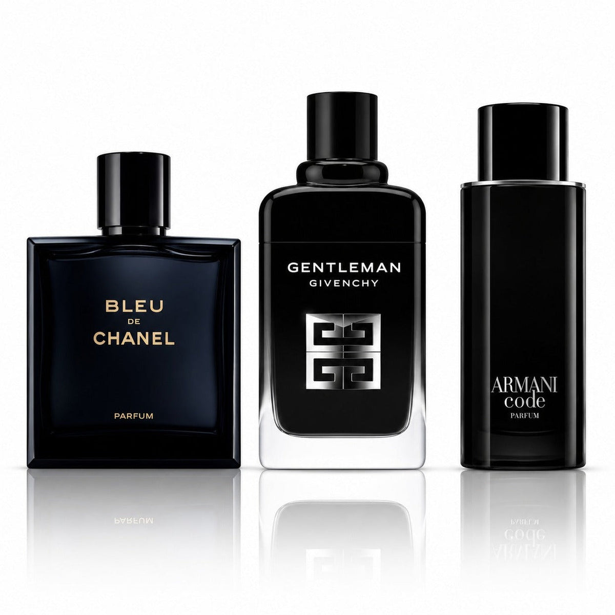 3-Piece Men's Perfume Set - Bleu de Chanel Parfum, Gentleman Society & Armani Code Parfum