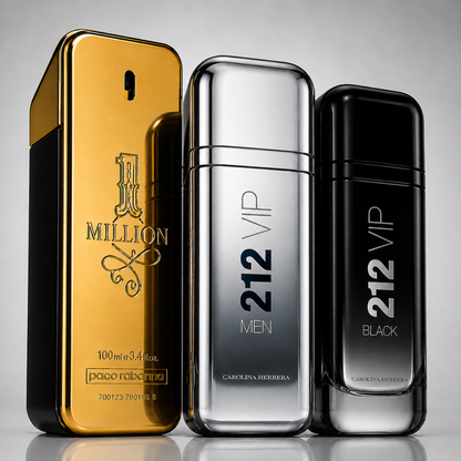 3-Piece Men's Perfume Set - 1 Million, 212 VIP MEN & 212 VIP Black
