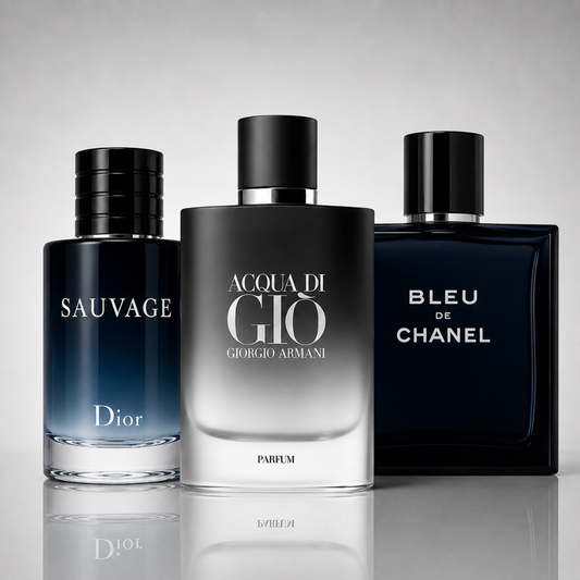3-Piece Men's Perfume Set - Dior Sauvage, Bleu de Chanel & Acqua di Giò Armani
