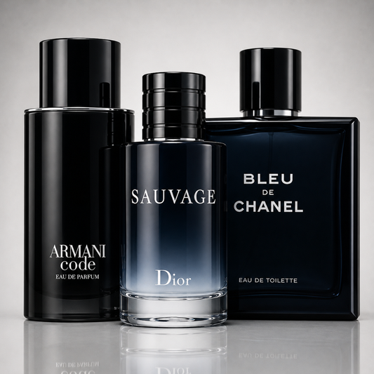 3-Piece Men's Perfume Set - Dior Sauvage, Bleu de Chanel & Armani Code