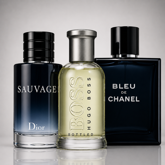 3-Piece Men's Perfume Set - Dior Sauvage, Bleu de Chanel & Hugo Boss Bottled