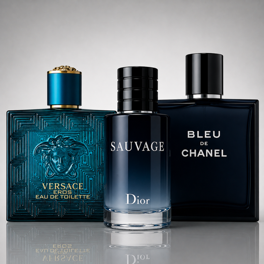 3-Piece Men's Perfume Set - Dior Sauvage, Bleu de Chanel & Versace Eros