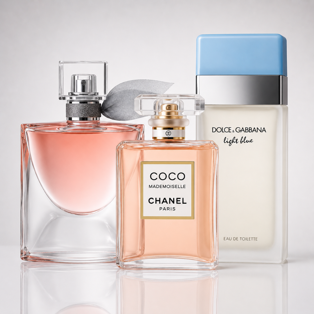 3-Piece Women's Perfume Set - La Vie Est Belle by Lancôme, Mademoiselle by Chanel & Light Blue by Dolce & Gabbana