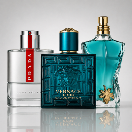 3-Piece Men's Perfume Set - Prada Luna Rossa, Versace Eros, Le Beau