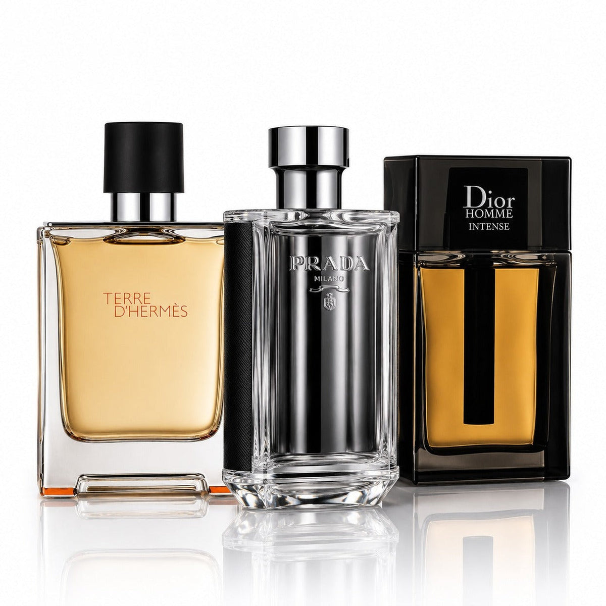 3-Piece Men's Perfume Set - Terre d’Hermès, Prada L’Homme & Dior Homme Intense