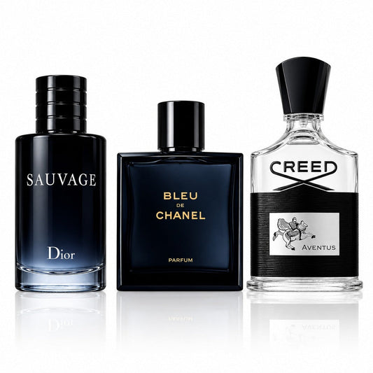 3-Piece Men's Perfume Set - Sauvage Dior, Bleu de Chanel & Creed Aventus