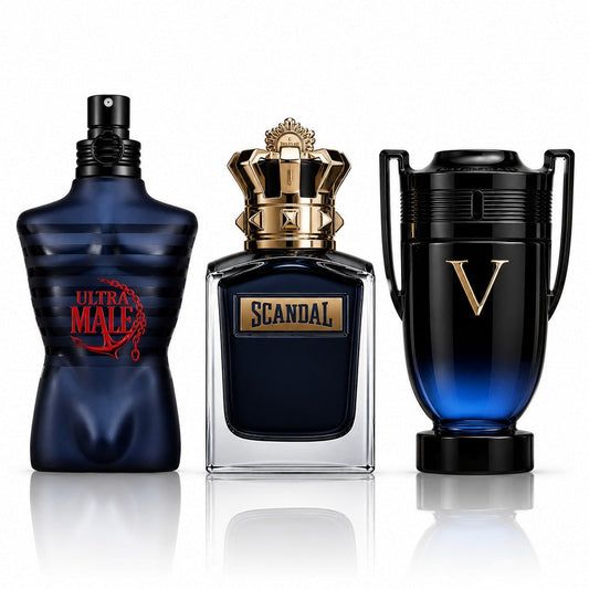 3-Piece Men's Perfume Set - Ultra Male, Scandal Pour Homme & Invictus Victory Elixir