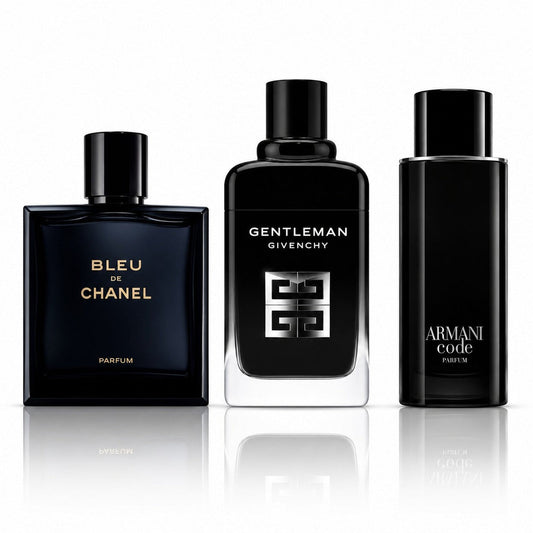 3-Piece Men's Perfume Set - Bleu de Chanel Parfum, Gentleman Society & Armani Code Parfum