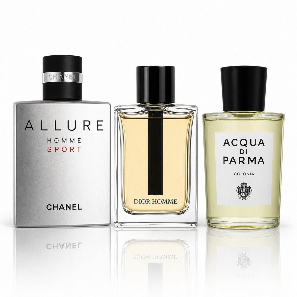 3-Piece Men's Perfume Set - Chanel Allure Homme Sport, Dior Homme Original & Acqua di Parma Colonia
