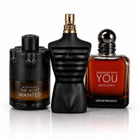 3-Piece Men's Perfume Set - Azzaro The Most Wanted, JPG Le Male Le Parfum & Armani Stronger With You Absolutely