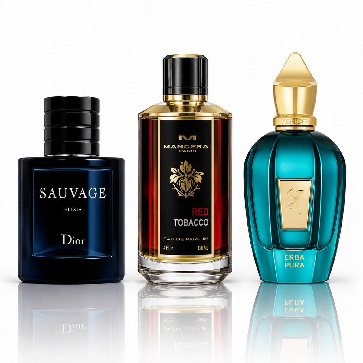 3-Piece Men's Perfume Set - Sauvage Elixir, Mancera Red Tobacco & Xerjoff Erba Pura