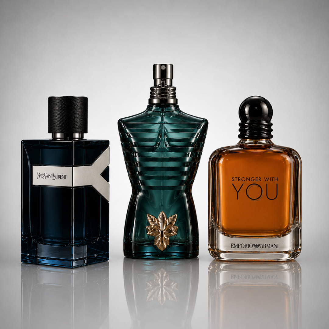3-Piece Men's Perfume Set - Yves Saint Laurent Y, Jean Paul Gaultier Le Beau Le Parfum & Emporio Armani Stronger With You